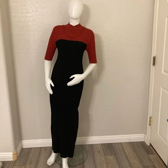 Marina Moscone Two Tone Mock Neck Sweater MIDI Dress XL - Picture 2 of 11